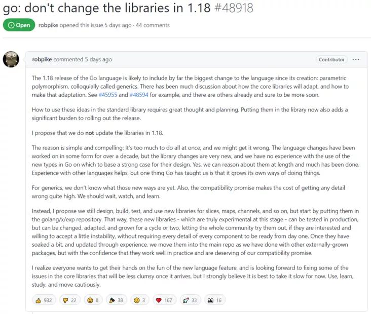 Go 语言创始人反对在 Go 1.18 标准库中引入泛型支持